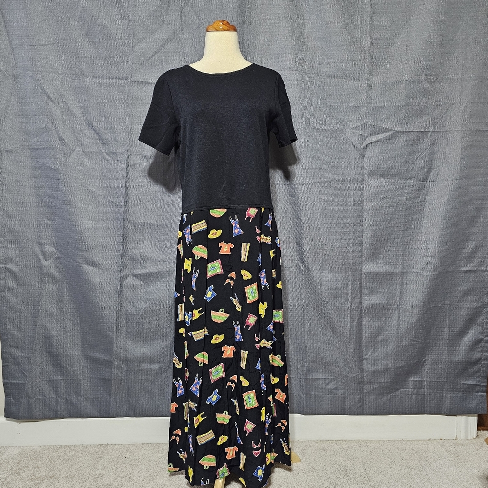 Vtg 90s David Dart Beach Print Maxi Dress